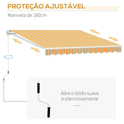 Outsunny Toldo Retrátil com Manivela Toldo de 300x200cm com Braço Articulado de Alumínio e 280 g/m² Laranja e Branco