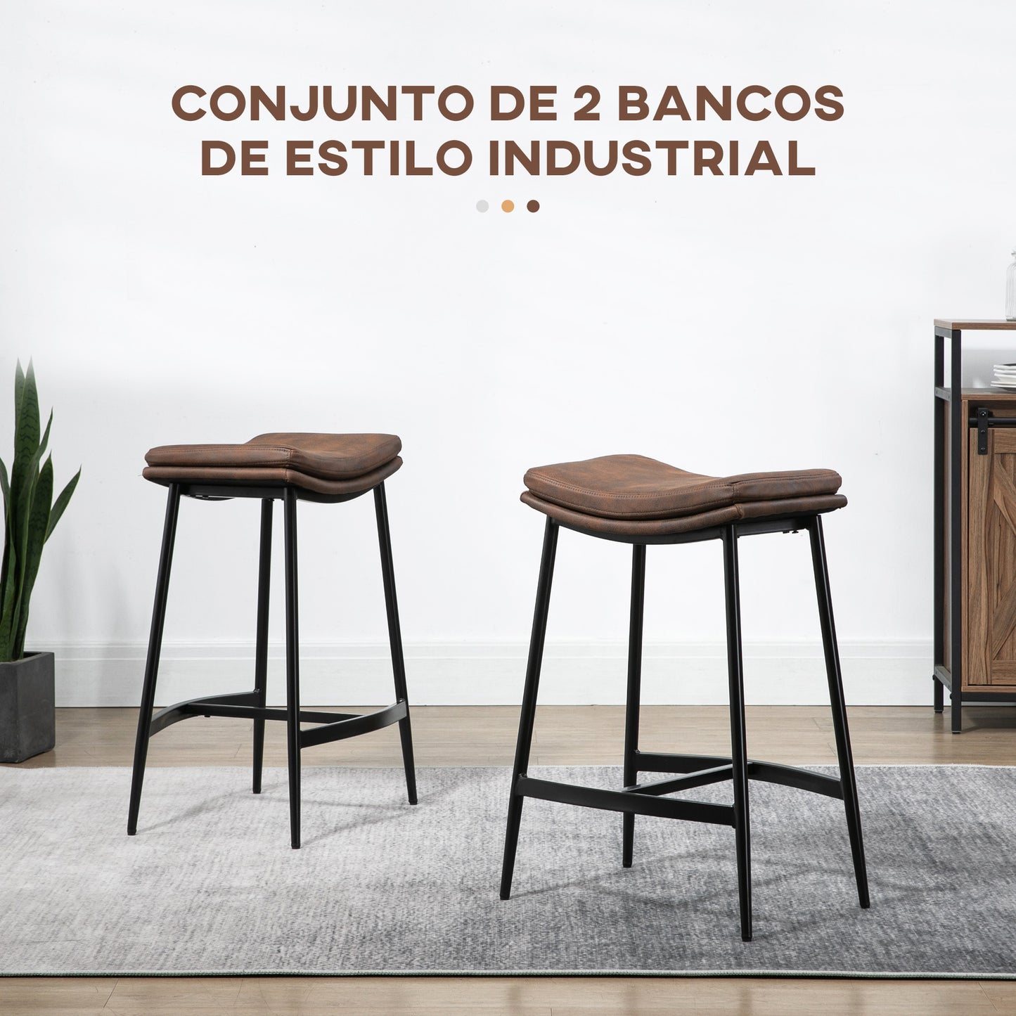 Conjunto de 2 Bancos Altos de Cozinha Bancos de Bar com Estrutura de Aço Estilo Industrial Carga 120 kg para Sala de Jantar 48,5x38,5x68,5 cm Marrom