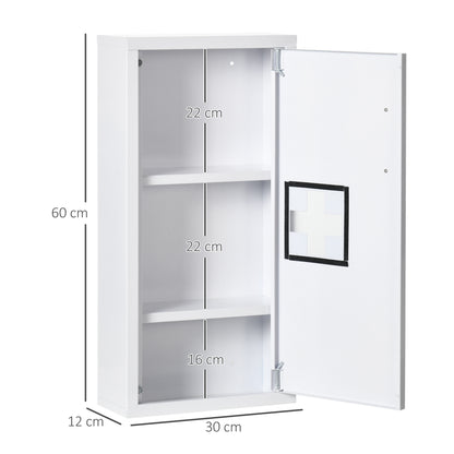 kleankin Armário Farmácia de Parede Armário de Medicamentos de Aço com 3 Níveis Porta Magnética para Cozinha Casa de Banho 30x12x60 cm Branco