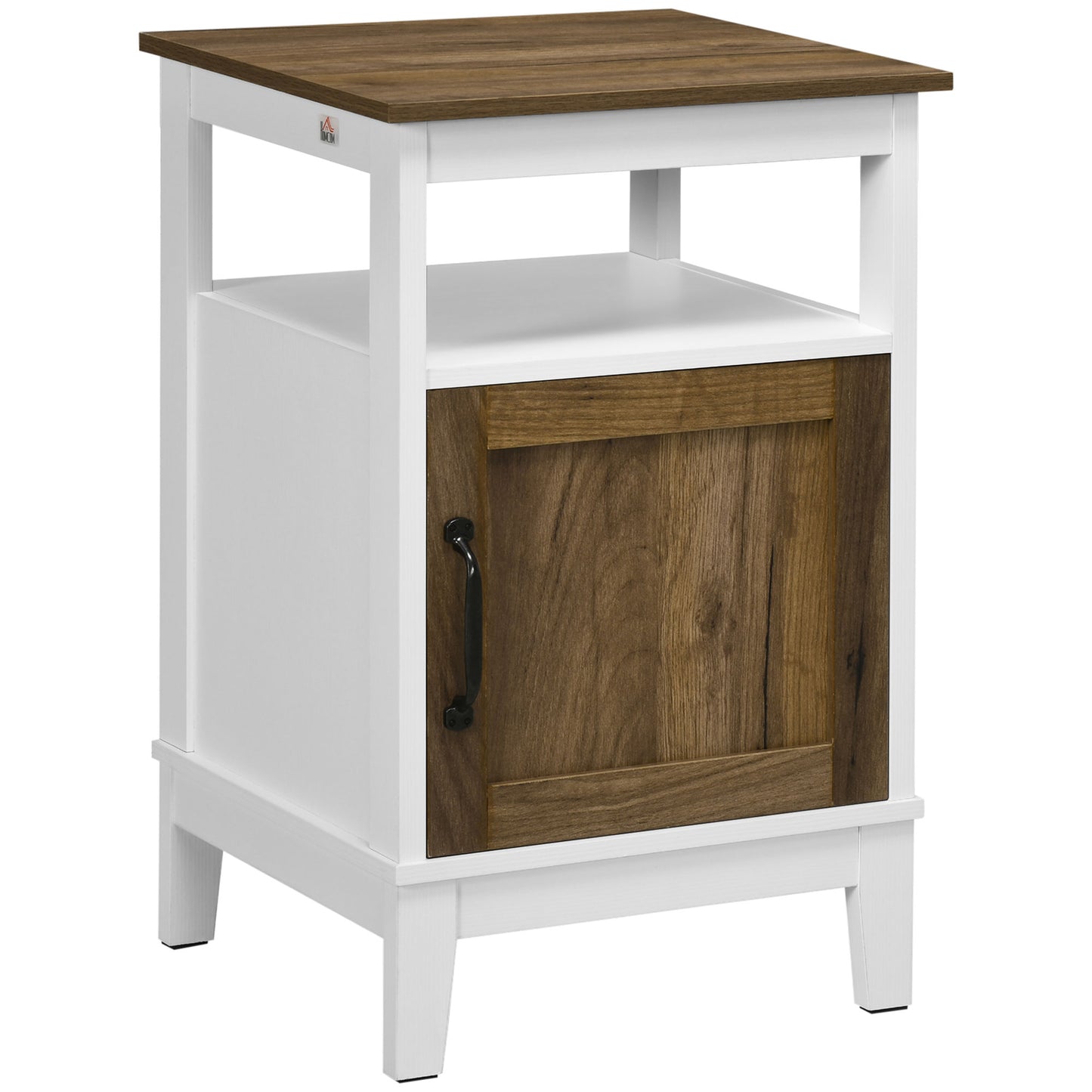 HOMCOM Mesa de Cabeceira com Porta e Prateleira de Armazenamento Mesa Auxiliar para Sala de Estar Escritório Dormitório 38,5x35x59,7 cm Branco e Madeira