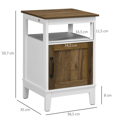 HOMCOM Mesa de Cabeceira com Porta e Prateleira de Armazenamento Mesa Auxiliar para Sala de Estar Escritório Dormitório 38,5x35x59,7 cm Branco e Madeira