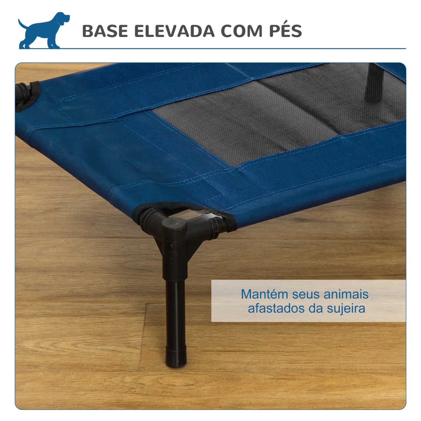 PawHut Cama para Animais de Estimação Cama Elevada para Cães Gatos Portátil Tecido Transpirável para Exterior Interior 64x46x18cm Azul