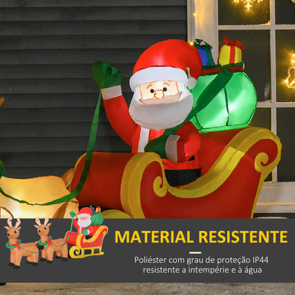 Pai Natal com Trenó e Renas Infláveis com Luzes LED Decoração de Natal para Exterior Ar Livre com Inflador 240x57x112cm Multicor