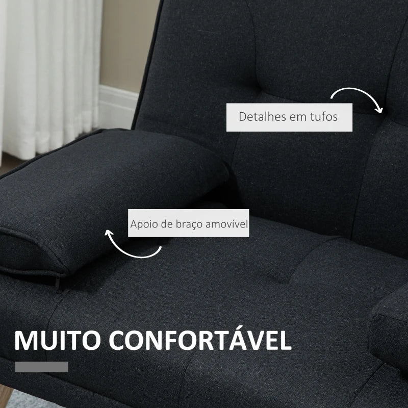 Sofá Cama "Moothy" 3 Lugares - 181x77x78 cm - Cinza Escuro - Design Dobrável com Encosto Ajustável