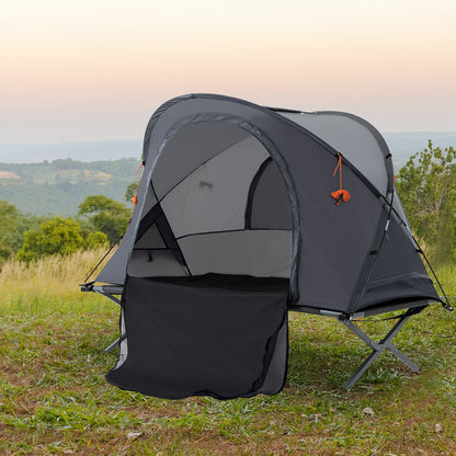 Outsunny Cama de Campismo Dobrável 3 em 1 Cama de Campismo Elevada com Tenda Colchão Insuflável e Bolsa de Transporte para Trilha 200x86x147 Cinza