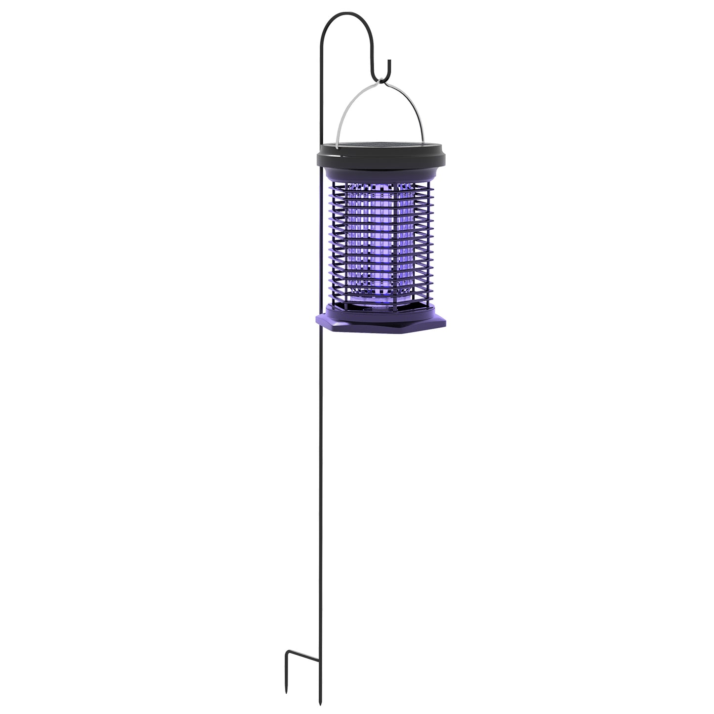 Outsunny Lâmpada Mata Mosquitos Elétrica 2 em 1 5W Mata Mosquitos Elétrico com Luzes LED UV Recarregável Solar e USB Efeito 30 m² Mata-moscas Elétrico para Jardim Terraço Pátio Preto