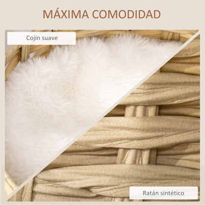 PawHut Árvore Arranhadora para Gatos de Vime Torre para Gatos Médios com Caverna 2 Camas Postes de Sisal Natural e Almofadas Laváveis de Pelúcia Suave Ø40,5x69 cm Natural