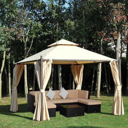 Outsunny Pérgola de Jardim 300x300x270 cm Pérgola com Duplo Teto 4 Cortinas Laterais para Exterior Festas Eventos Bege