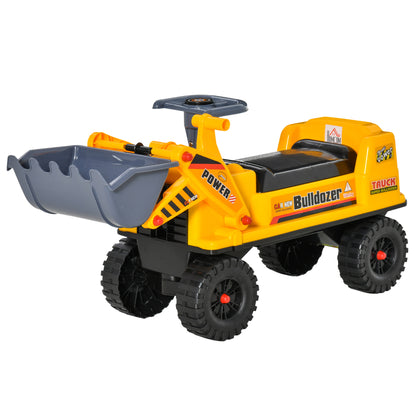 HOMCOM Trator sem Pedais para Crianças de 2-3 Anos com Pá Escavadora Espaço de Armazenamento Oculto Volante e Buzina 70x26x37cm Amarelo