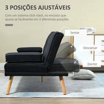 Sofá Cama "Moothy" 3 Lugares - 181x77x78 cm - Cinza Escuro - Design Dobrável com Encosto Ajustável