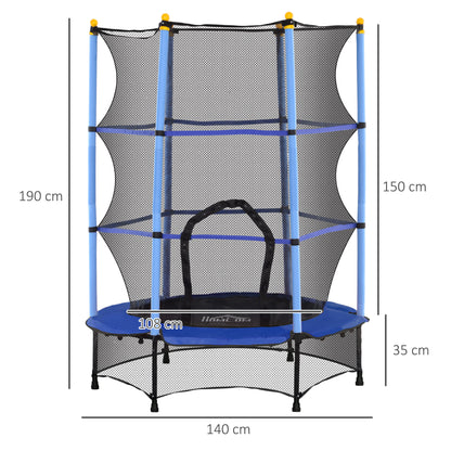 HOMCOM Trampolim para Crianças acima de 3 Anos Cama Elástica Infantil com Rede de Segurança e Estrutura de Aço para Interiores e Exteriores Carga 50kg Ø140x190 cm Azul