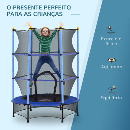 HOMCOM Trampolim para Crianças acima de 3 Anos Cama Elástica Infantil com Rede de Segurança e Estrutura de Aço para Interiores e Exteriores Carga 50kg Ø140x190 cm Azul