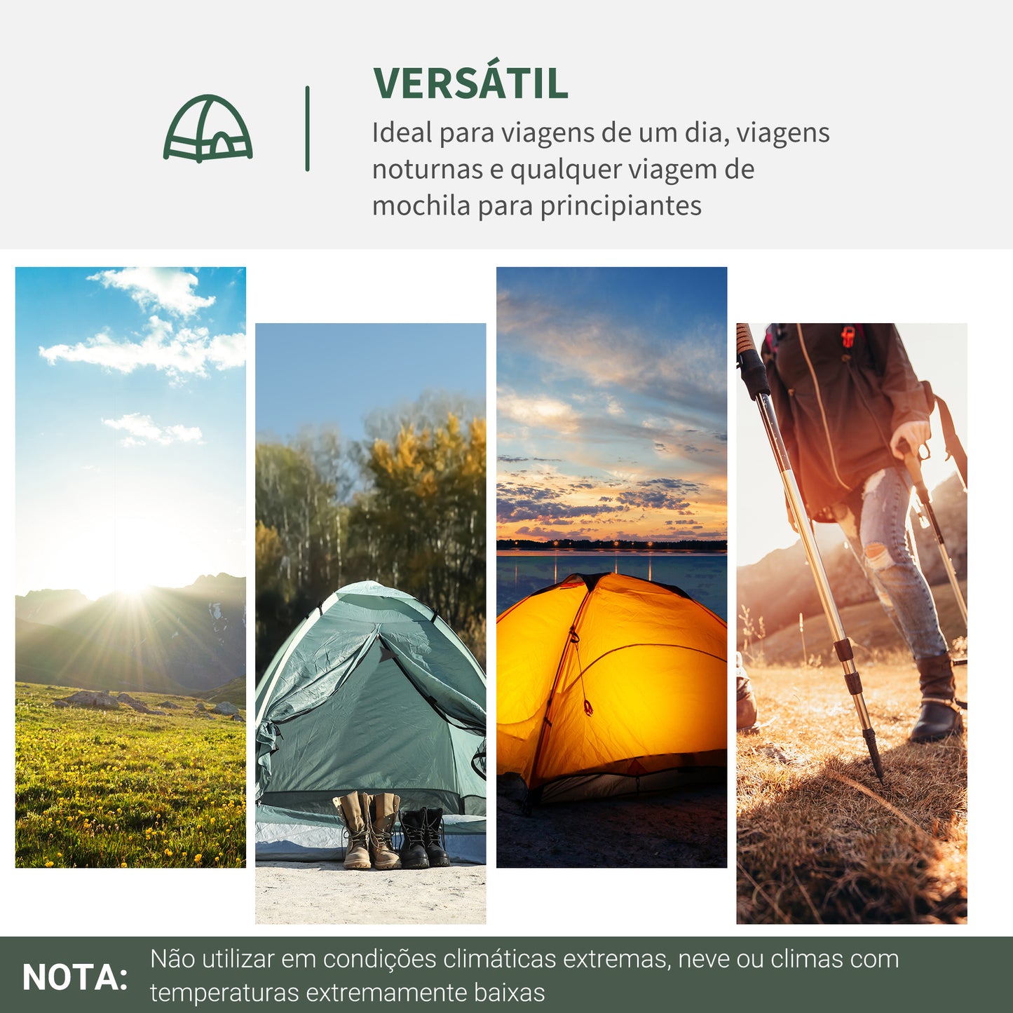 Outsunny Tenda de Campismo para 2 Pessoas Tenda de Campismo Dobrável com 2 Janelas de Malha Bolso Interior Bolsa de Transporte e Estrutura de Fibra de Vidro 206x152x110 cm Verde