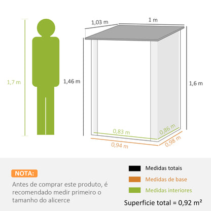 Outsunny Abrigo de Jardim 0,92 m² 100x103x160 cm Abrigo Exterior de Aço Galvanizado com Porta Fechadura e Teto Inclinado para Armazenamento de Ferramentas Marrom