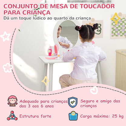 AIYAPLAY Toucador para Crianças com Banco Toucador de Maquilhagem para Crianças acima de 3 Anos Toucador Infantil com Espelho Branco