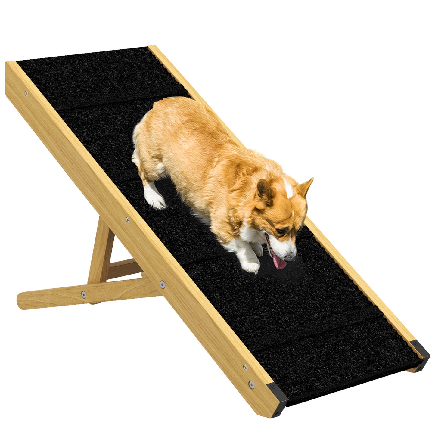 PawHut Rampa para Cães Dobrável Rampa para Animais de Estimação de Madeira com Altura Ajustável em 4 Níveis para Cães Pequenos e Médios 83,5x35x47,5 cm Natural