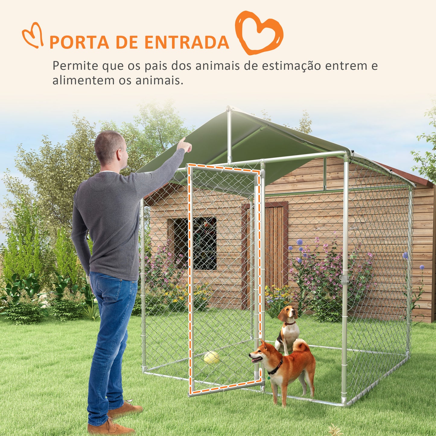 PawHut Canil de Exterior para Cães Médios Gaiola para Cães com Fechadura Estrutura de Aço Toldo Impermeável e Anti-UV 200x200x237 cm Prata