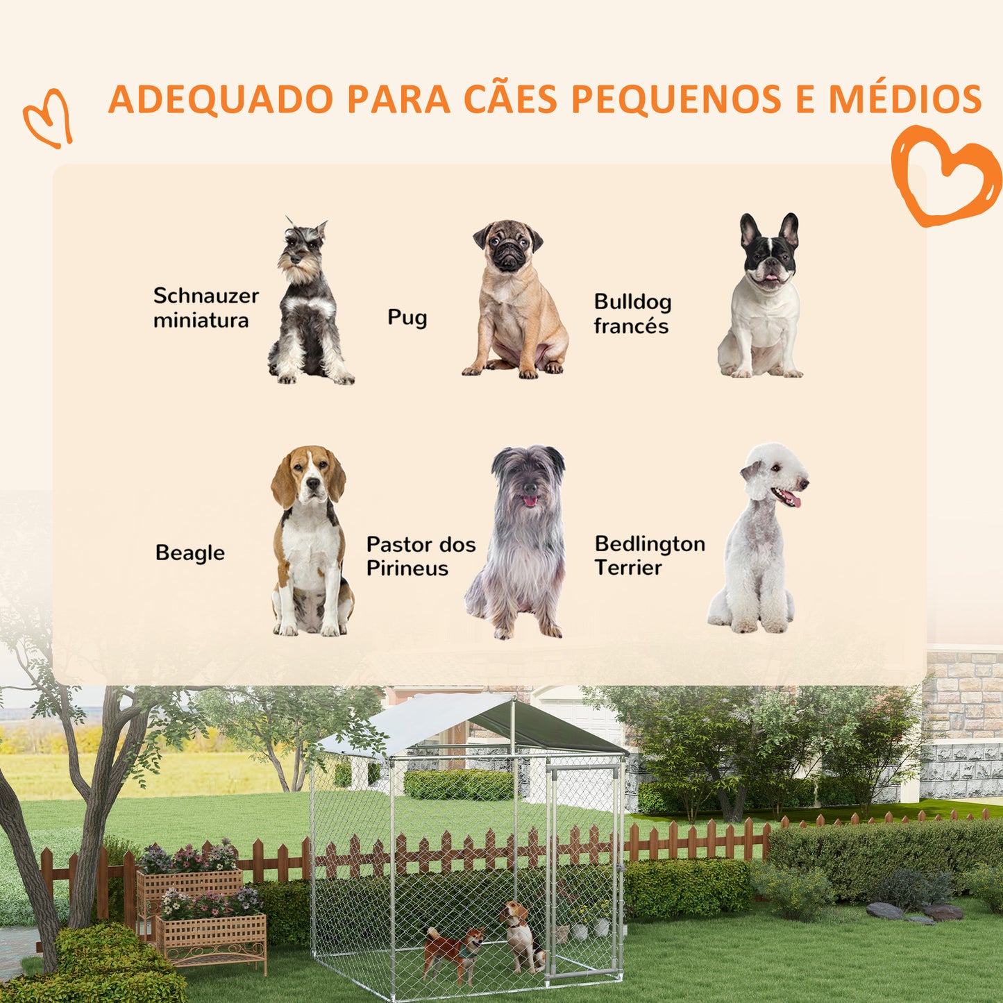 PawHut Canil de Exterior para Cães Médios Gaiola para Cães com Fechadura Estrutura de Aço Toldo Impermeável e Anti-UV 200x200x237 cm Prata