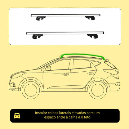 HOMCOM Barras de Tejadilho Universal para Carros Carris de Tejadilho com 123,5cm Trilho de Alumínio e Chave Carga 75kg Prata