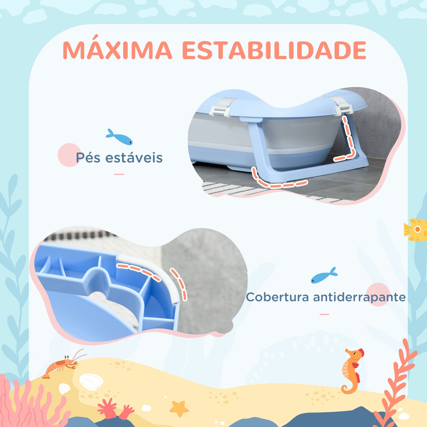 ZONEKIZ Banheira para Bebé Recém Nascido Dobrável 40L com Almofada Pés Antiderrapantes Orifício de Drenagem e Suporte para Duche 83x48x23,5 cm Azul