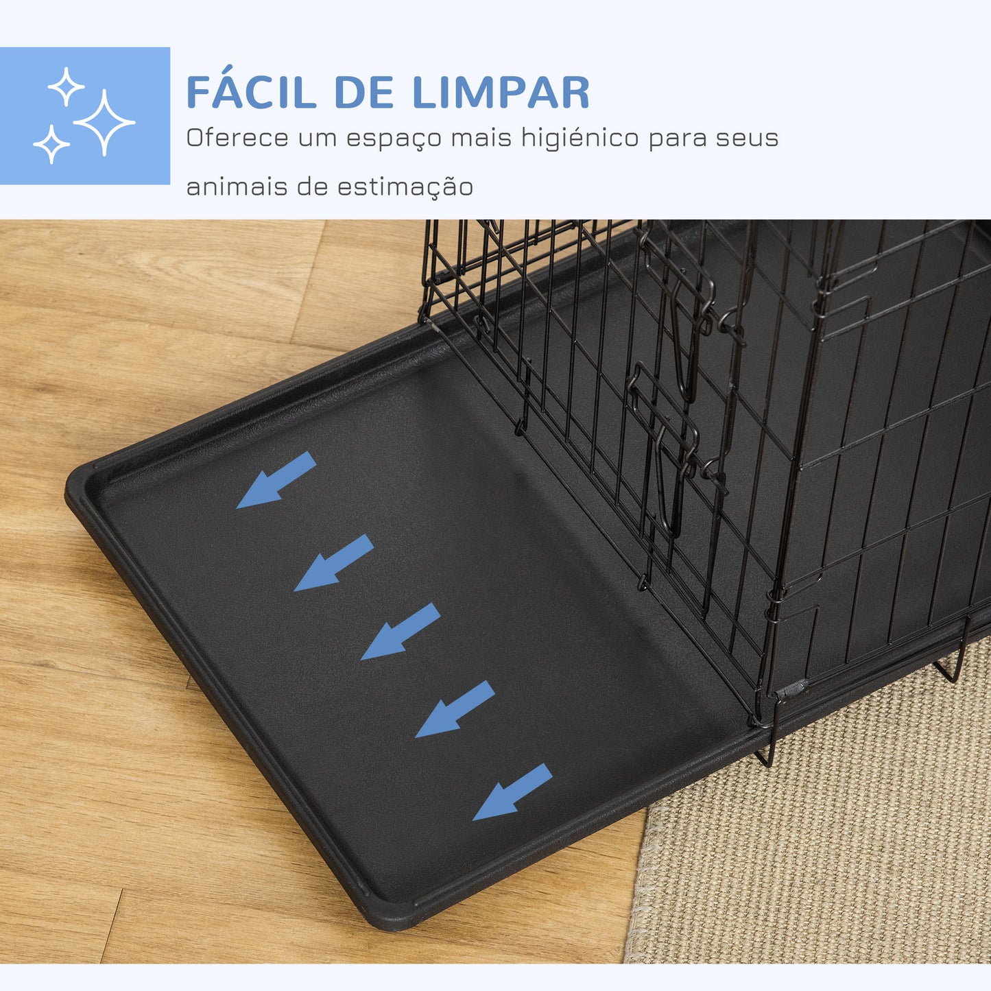 PawHut Gaiola para Cães com 2 Portas Gaiola para Animais de Estimação de Arame Dobrável com Alça de Transporte Aço 76x46x52cm Preto