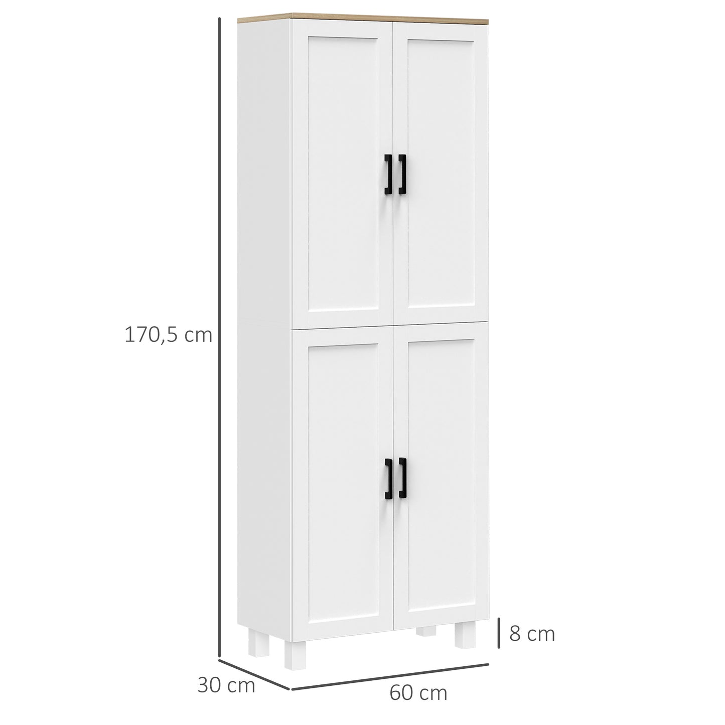 HOMCOM Armário de Cozinha Armário de Armazenamento Cozinha com 4 Portas e Prateleiras Ajustáveis Anti-Tombo 60x30x170,5 cm Branco