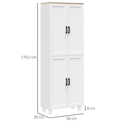 HOMCOM Armário de Cozinha Armário de Armazenamento Cozinha com 4 Portas e Prateleiras Ajustáveis Anti-Tombo 60x30x170,5 cm Branco