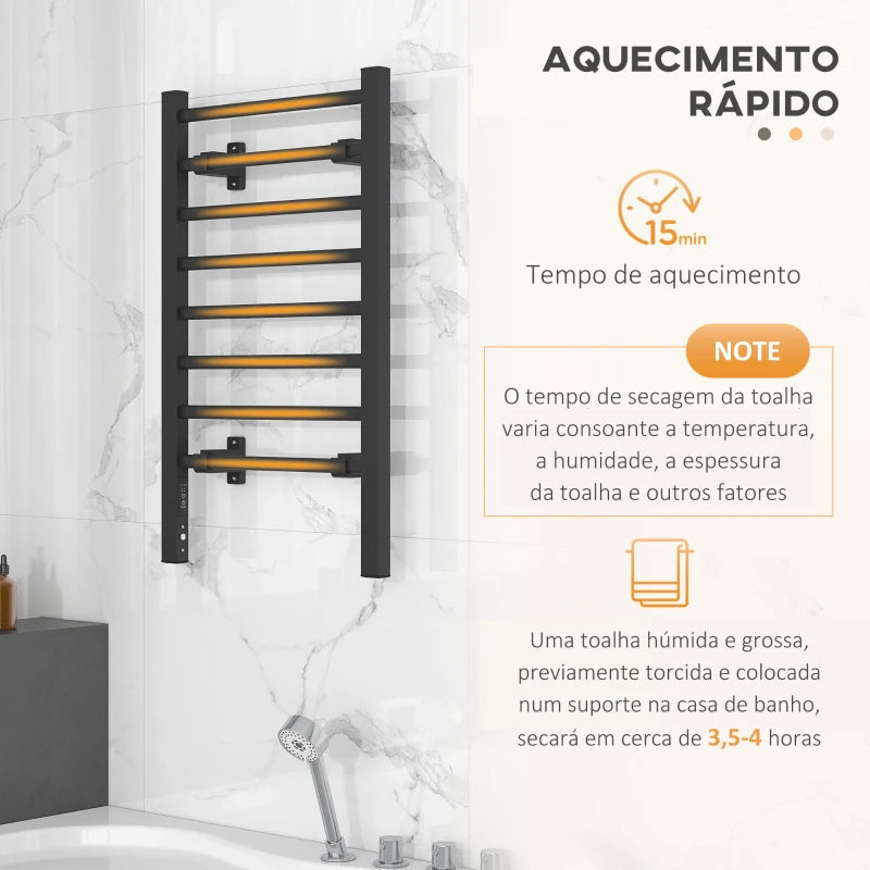 Toalheiro Elétrico de Pé/Parede com 8 Barras de Aquecimento e Temporizador - 150 W