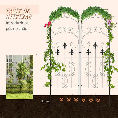 Outsunny Conjunto de 2 Treliças de Jardim Suportes para Trepadeiras de Aço com Antioxidante para Flores Plantas no Pátio 45x150 cm Preto