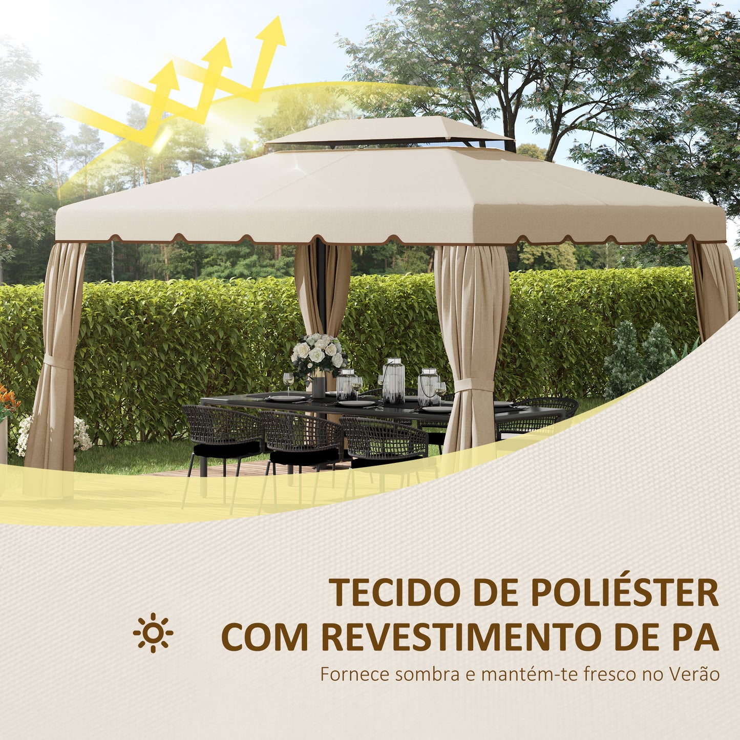 Outsunny Toldo de Substituição para Pérgola 400x300 cm Teto de Substituição para Pérgolas Exterior com Duplo Teto e 8 Orifícios de Drenagem Bege