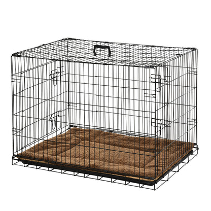 PawHut Gaiola para Cães com Almofada Incluída Gaiola para Animais de Estimação com Alça de Transporte e Grade de Arame 60x43x49,5cm Preto e Marrom