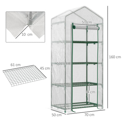 Outsunny Estufa de Jardim com 4 Prateleiras e Cobertura de PE Estufa de Aço para Cultivo de Plantas Flores 70x50x160cm Branco