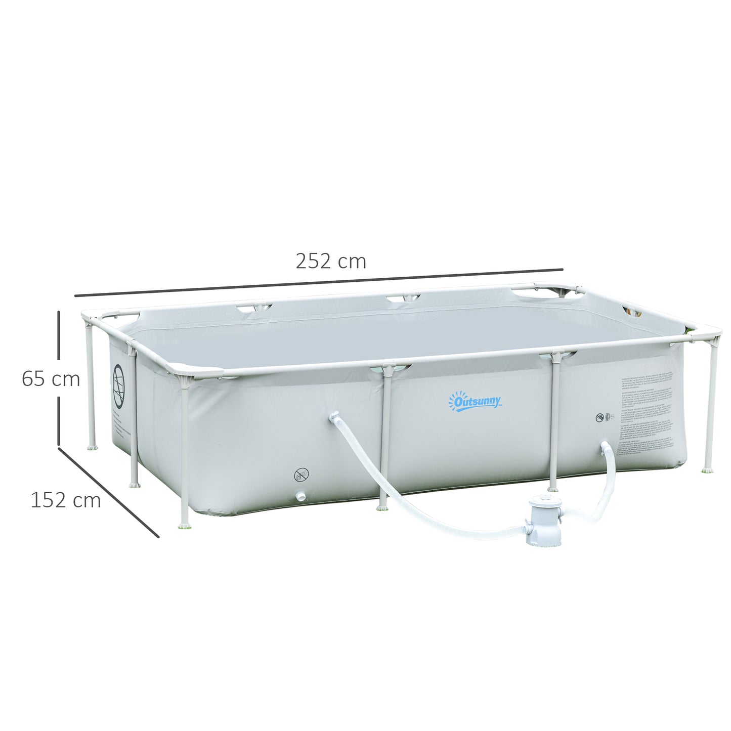 Outsunny Piscina Desmontável Tubular 252x152x65cm com Depuradora de Cartucho Piscina Retangular de Exterior para Adultos e Crianças 2.163L Cinza