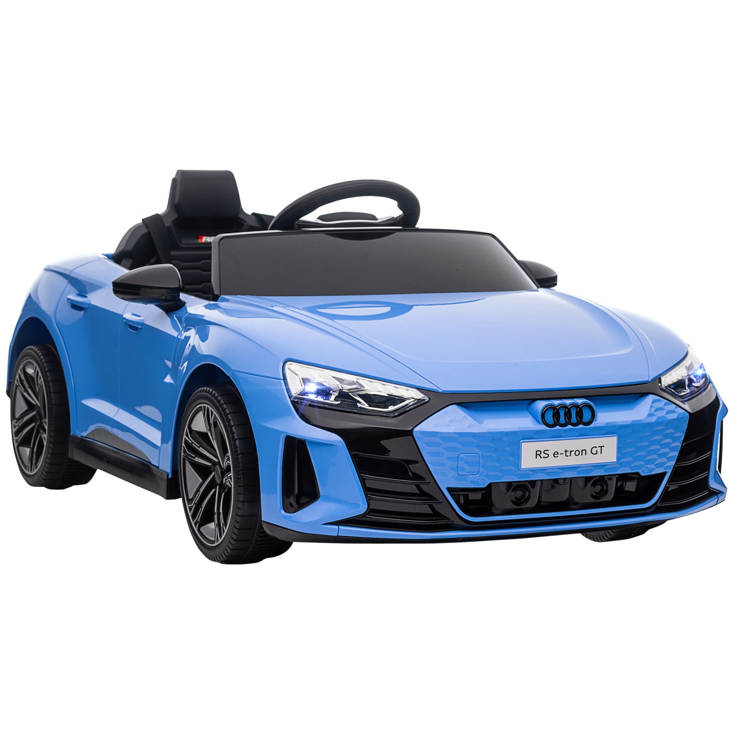 HOMCOM Carro Elétrico AUDI RS E-Tron GT para Crianças de 3-6 Anos Carro de Bateria 12V com 2 Motores Controlo Remoto Faróis LED Buzina Música USB e Abertura de Porta 3-5km/h 103x58x41cm Azul