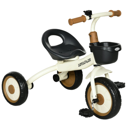 AIYAPLAY Triciclo para Crianças de 2 a 5 anos Triciclo Infantil com Assento Ajustável Cesta Buzina e Pedais e 3 Rodas Carga Máxima 25 kg 70,5x50x58 cm Bege e Marrom