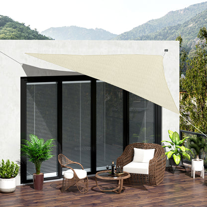 Outsunny Vela de Sombra Triangular 3x3x3 m Toldo Vela de HDPE com Proteção UV Aneis em Forma de D e Cordas para Jardim Pátio Piscina Bege