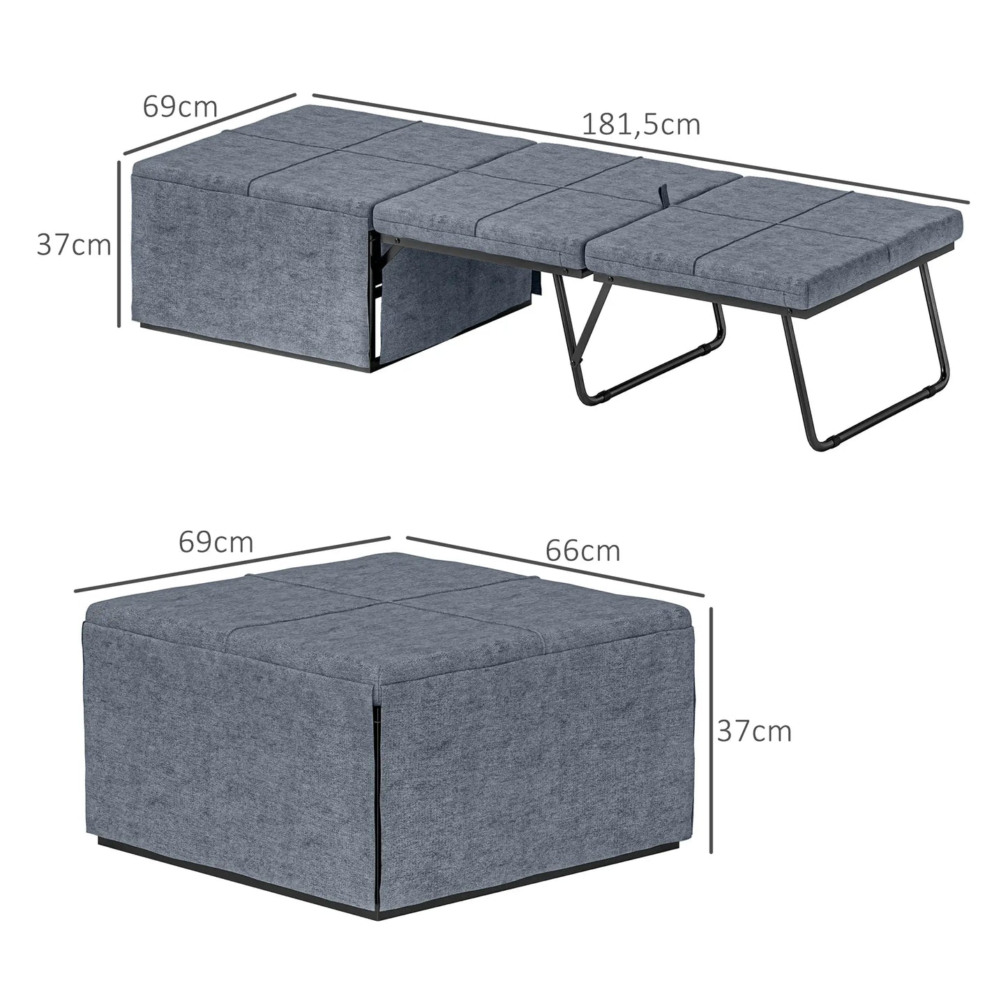 Cama Dobrável "Açores" com Capa de Proteção - Cinza - 180x68 cm - Metal e Espuma - Design Versátil