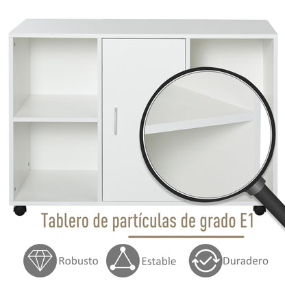 HOMCOM Suporte para impressora com rodízios de 360º Gabinete de escritório multifuncional Gabinete de arquivo móvel E1 Placa de partícula 100x 40 x 71 cm branco