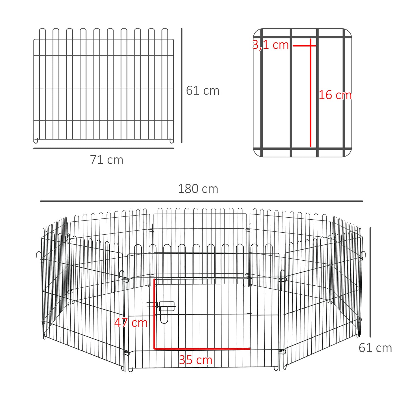 PawHut Parque para Animais de Estimação com 8 Paineis 71x61cm Dobrável Cerca para Animais de Estimação com Porta com Trava para Jardim Pátio Exterior Preto