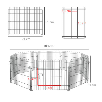 PawHut Parque para Animais de Estimação com 8 Paineis 71x61cm Dobrável Cerca para Animais de Estimação com Porta com Trava para Jardim Pátio Exterior Preto