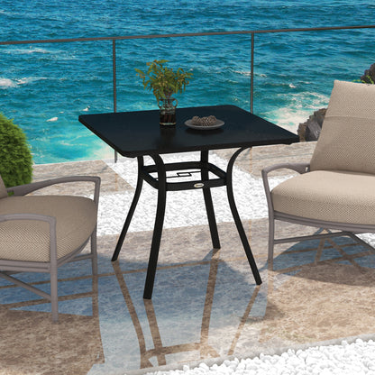 Outsunny Mesa de Jardim Mesa de Terraço com Estrutura de Aço Tampo de Metal e Almofadas para os Pés para Varanda Pátio 80x80x72 cm Preto