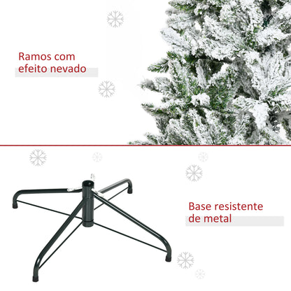 HOMCOM Árvore de Natal Artificial 180cm com Neve Ignífugo com 750 Ramos Folhas de PVC Base Dobrável e Suporte Metálico Decoração de Natal para Interiores Verde