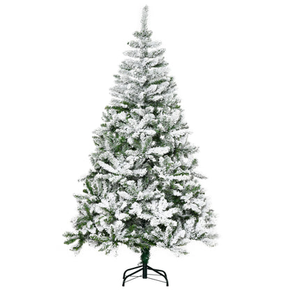 HOMCOM Árvore de Natal Artificial 180cm com Neve Ignífugo com 750 Ramos Folhas de PVC Base Dobrável e Suporte Metálico Decoração de Natal para Interiores Verde