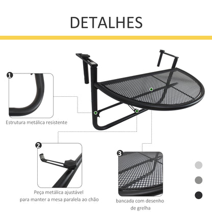 Outsunny Mesa de Suspensão de Varanda Semicircular 60x45x50 cm Ajustável