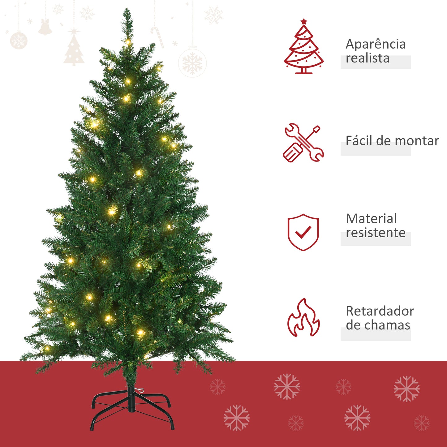 HOMCOM Árvore de Natal Artificial Altura 150cm Ignífugo com 502 Ramos 150 Luzes LED IPX2 8 Modos Folhas de PVC Base Dobrável e Suporte Metálico Decoração de Natal para Interiores Verde