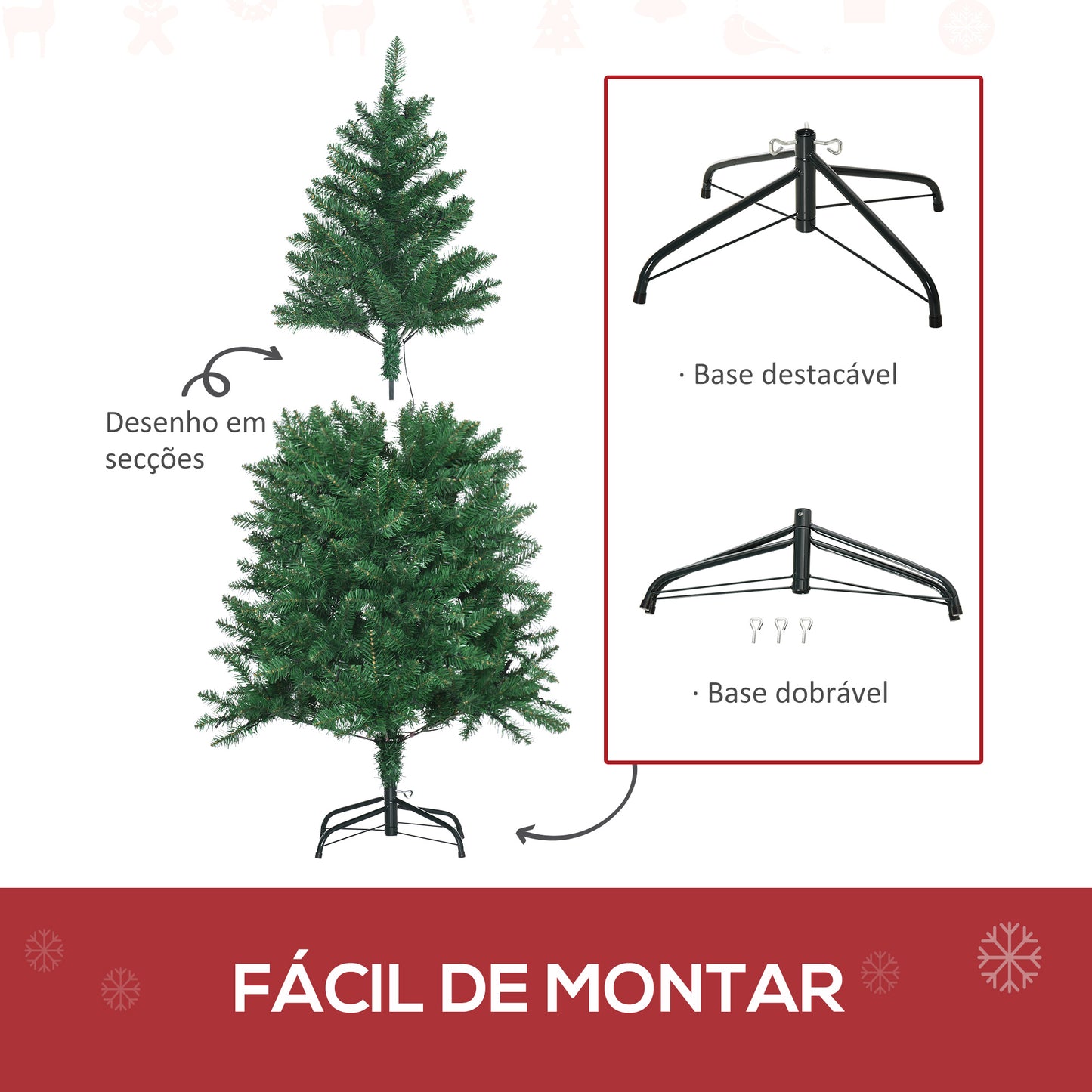 HOMCOM Árvore de Natal Artificial Altura 150cm Ignífugo com 502 Ramos 150 Luzes LED IPX2 8 Modos Folhas de PVC Base Dobrável e Suporte Metálico Decoração de Natal para Interiores Verde