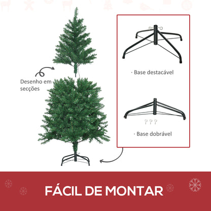 HOMCOM Árvore de Natal Artificial Altura 150cm Ignífugo com 502 Ramos 150 Luzes LED IPX2 8 Modos Folhas de PVC Base Dobrável e Suporte Metálico Decoração de Natal para Interiores Verde