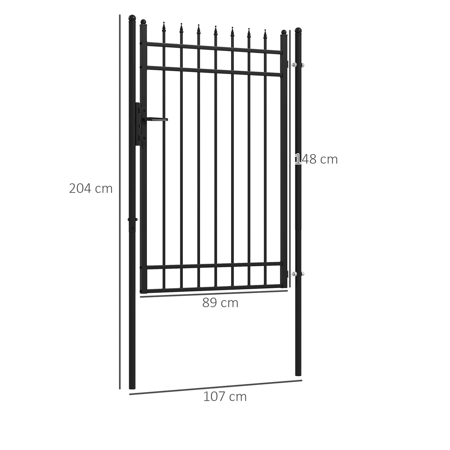 Outsunny Porta para Vedação de Jardim de Aço Galvanizado com Decoração de Setas Fechadura e Chaves Porta de Vedação para Exterior Pátio 107x204 cm Preto