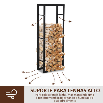 HOMCOM Suporte para Lenha de Metal Porta Lenha Metálico para Interior e Exterior Carga Máxima 100 kg 40x25x150 cm Preto