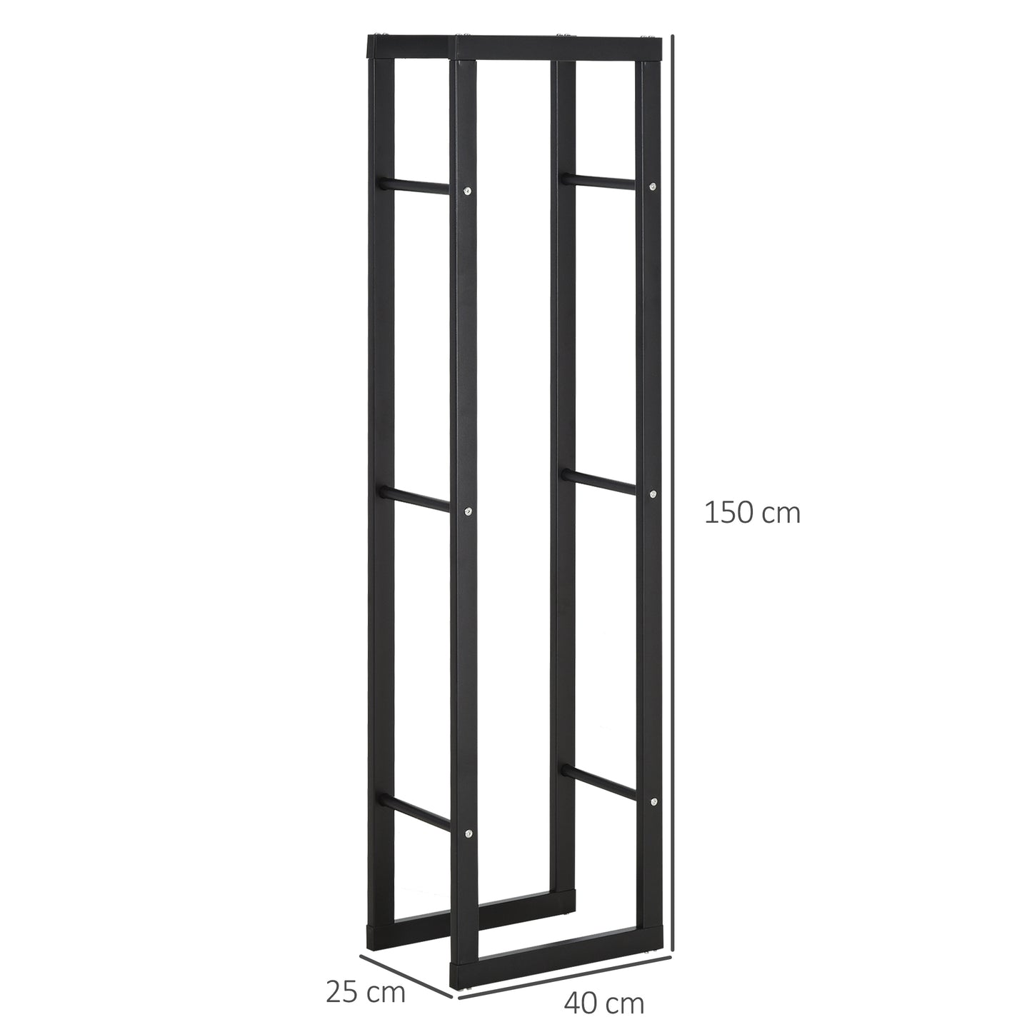 HOMCOM Suporte para Lenha de Metal Porta Lenha Metálico para Interior e Exterior Carga Máxima 100 kg 40x25x150 cm Preto